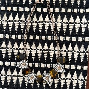 Crystal Tortoise Shell Kite Pendant Vintage Statement Necklace